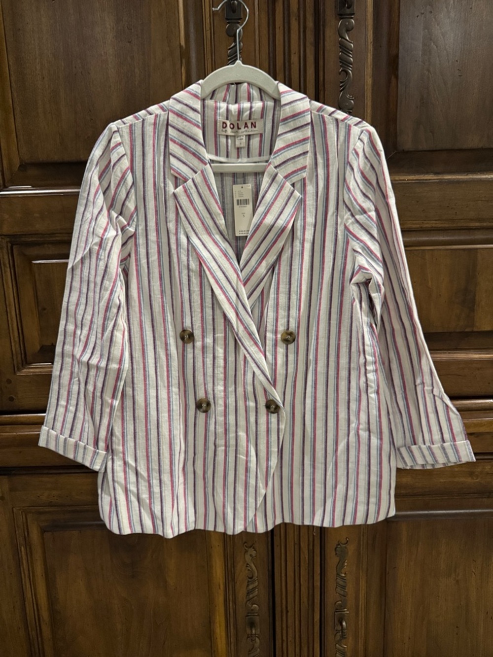 Anthro Striped Double-Breasted Blazer Cream/Stripes - NWT - Small